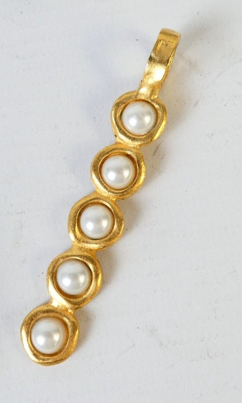 Vintage 2000 Biche de Bere Paris Gold-Tone Brutalist Faux Pearl Drop Pendant